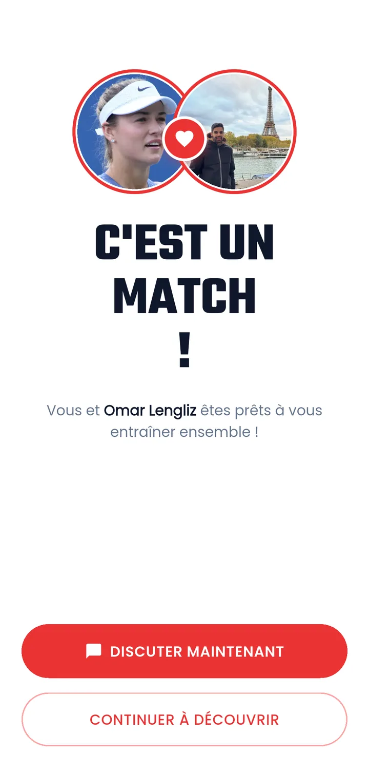 Sportopia match confirmation screen